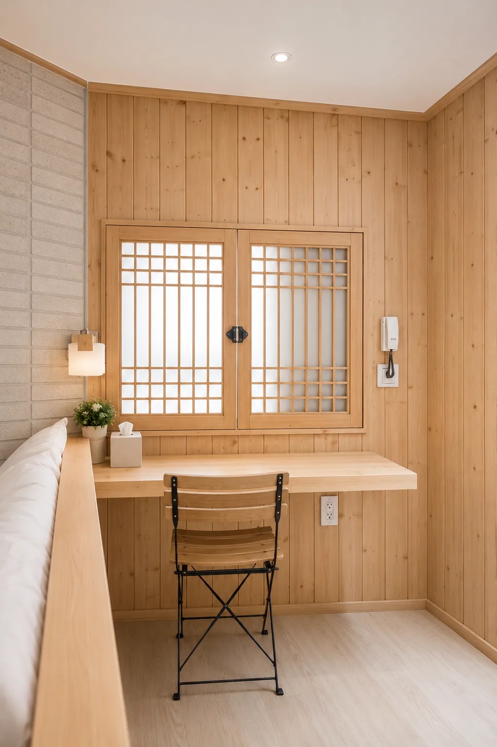 Bedroom desk with traditional Korean lattice window